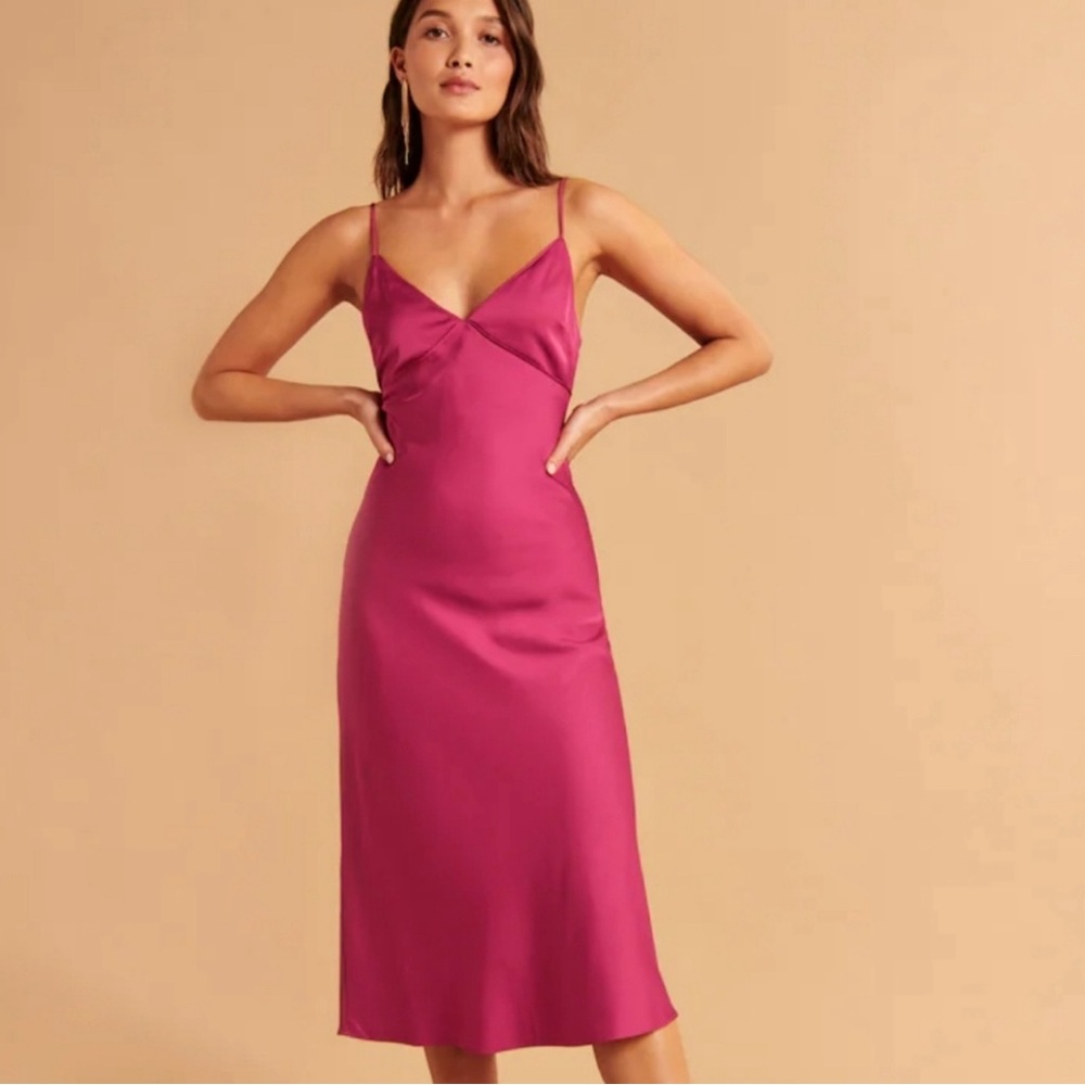 Abercrombie M Lace Up Midi Slip Dress Pink